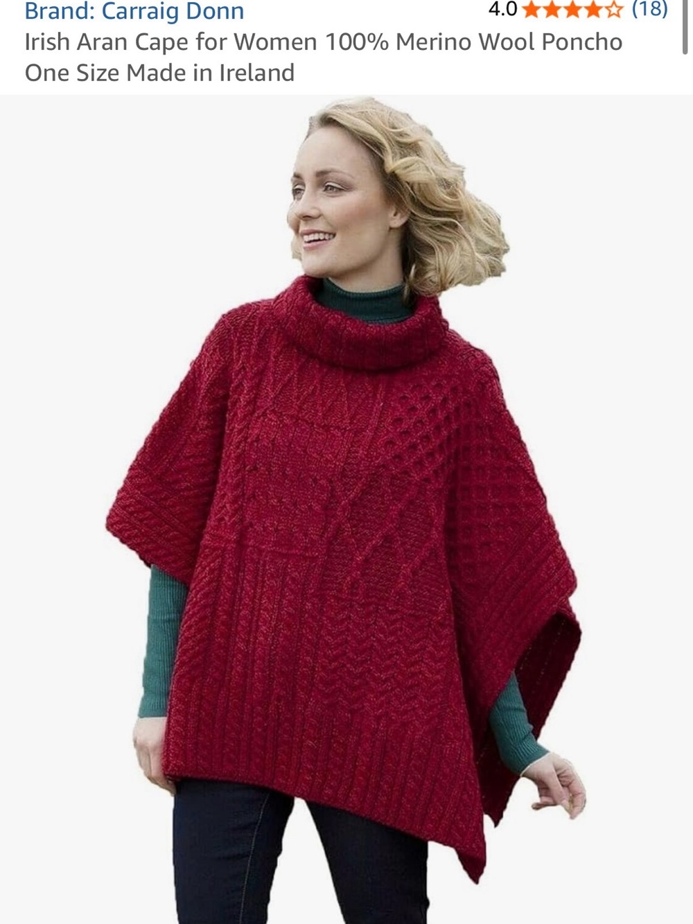 Irish Merino Wool Cozy Cable Knit Poncho Sweater